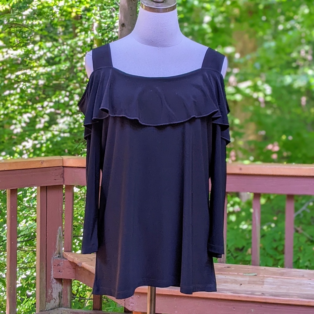 Clara Sun Woo Black Cold Shoulder Tunic Top